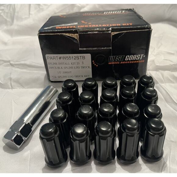 20 Black West Coast Wheel Accessories Spline/Locking Lug Nuts 1/2’-20RH/T - Picture 1 of 6